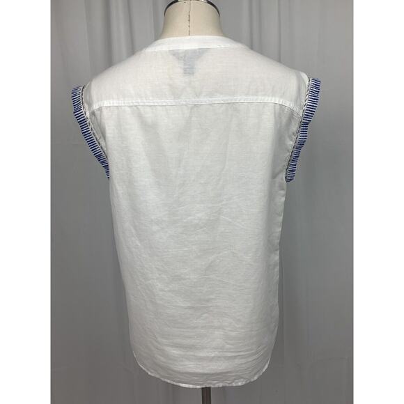 J Crew Womens White Blue Red V Neck Linen Short Sleeve Top 4 Petite - Picture 6 of 7